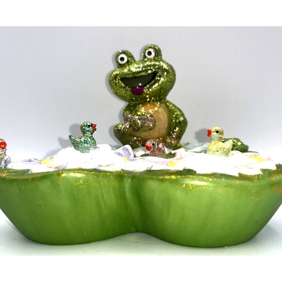 Unbranded Other - Vintage Ceramic Green Frog on Lilly Pad Ducks Deb O. Original OOAK Spring Decor